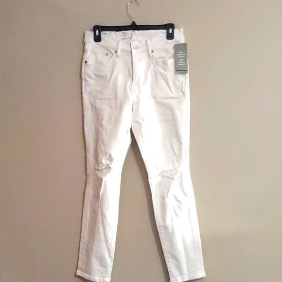 New H&M skinny fit crop stretch Women's 28 waist winter white distressed jeans - Picture 1 of 10